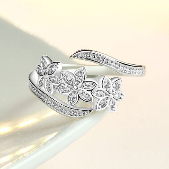 Jewelry - New Sterling Silver CZ Flower Open Ring